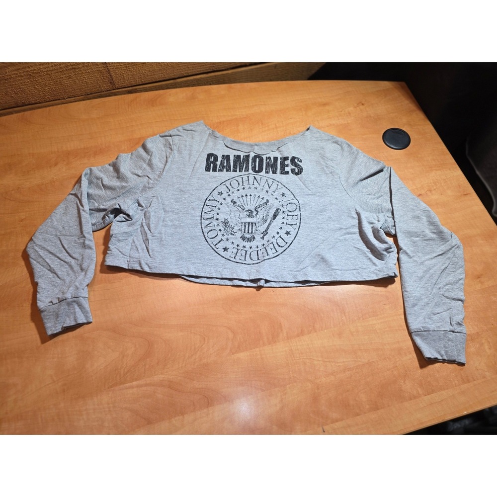 HM Ramones Graphic Cropped Sweatshirt Heather Gray Rock Band Hoodie Top. No size